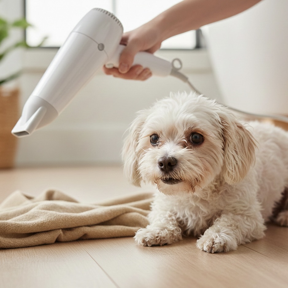 ドライヤーされる犬